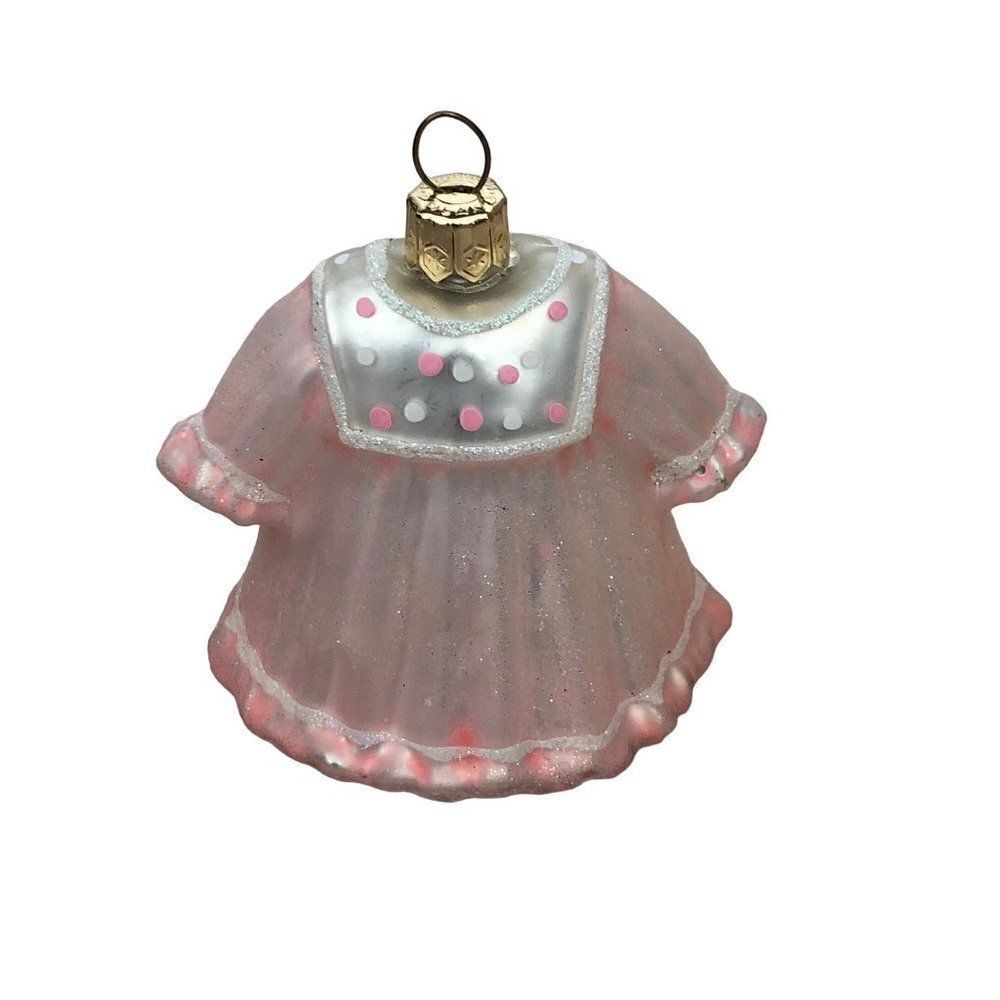 CDL Glass Blown Ornaments Baby Pink Dress Christmas 3"